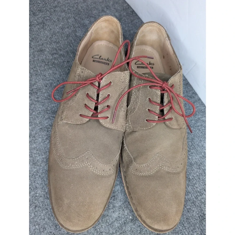 Clarks‎ Men's Tan Suede Dress Shoes Size 10.5 Oxfords Wingtip